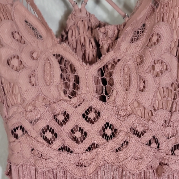 Free People Adella Slip Mini Dress Size XS Pink Smocked Lace Fairy Boho Lace - Picture 6 of 16